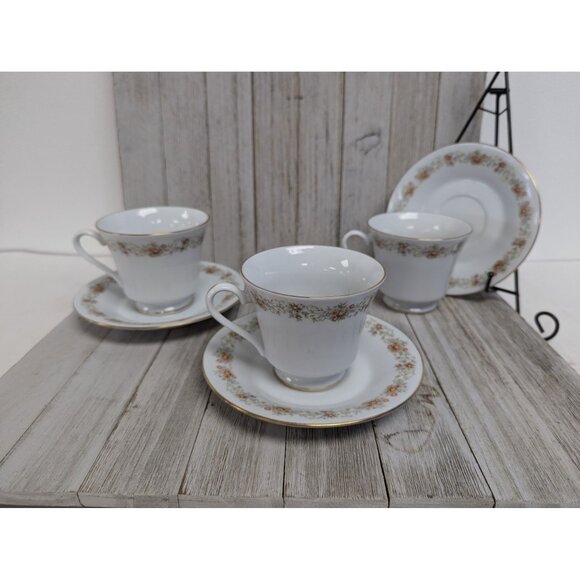 International Brighton Claridge 8302 Porcelain Set of 3 Teacups & Saucers - Picture 1 of 8